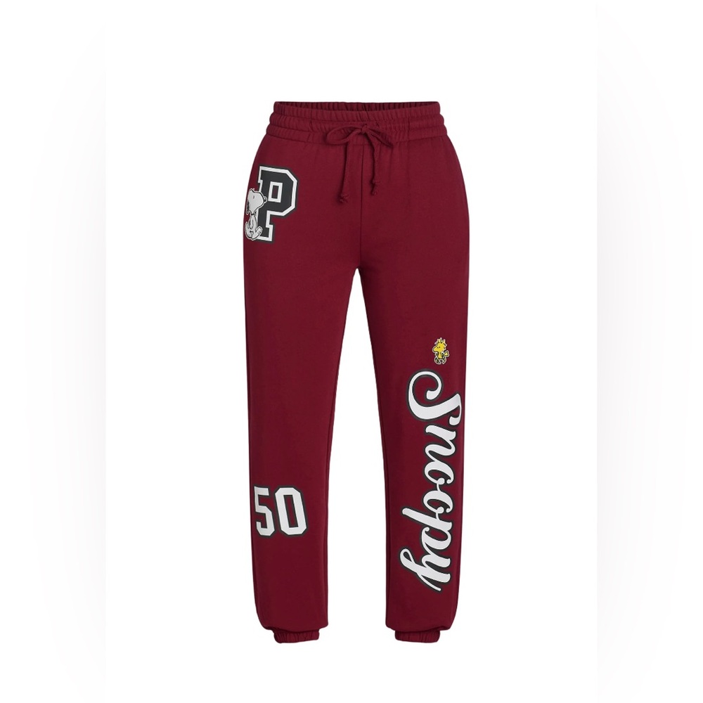 Women’s Peanuts Maroon Track Pants with White Accents